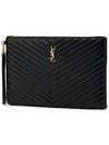 Gold Monogram Document Holder In Matelasse Leather Black - SAINT LAURENT - BALAAN 3