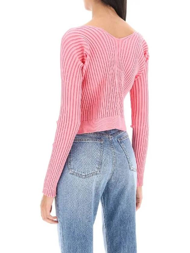 La Maille Pralu Longue Micro Charm Logo Cardigan Light Pink - JACQUEMUS - BALAAN 3