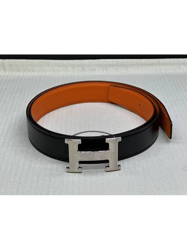 H Buckle Reversible Leather Strap 32mm Belt Black - HERMES - BALAAN 2