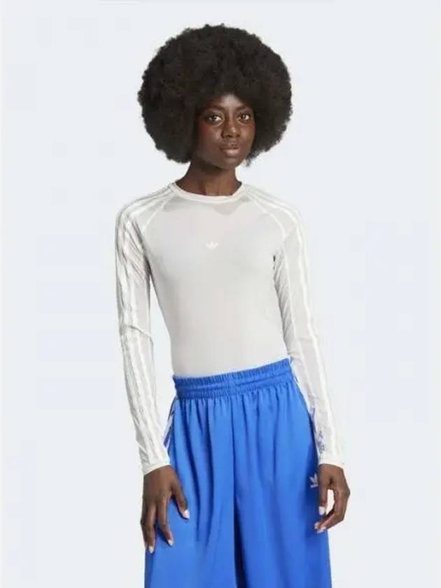 Ruched 3 Stripe Long Sleeve T-Shirt Ivory - ADIDAS - BALAAN 2