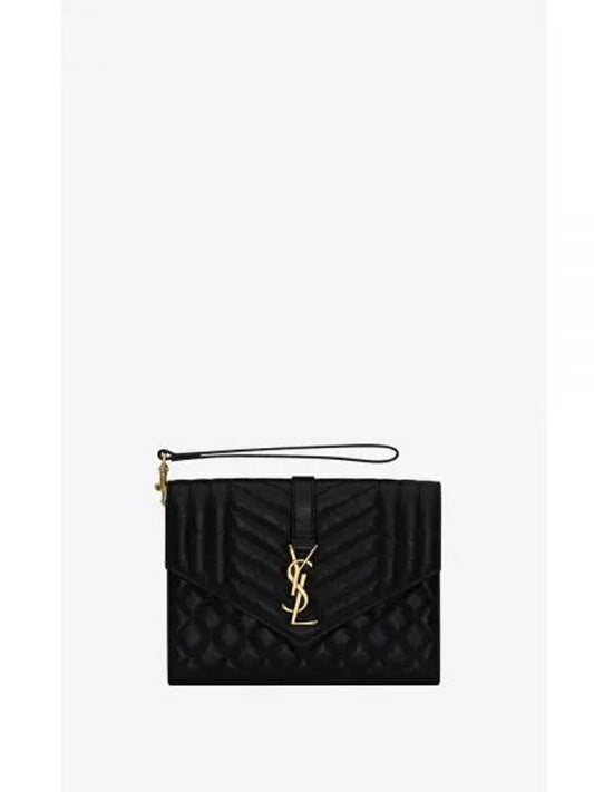 Monogram Envelope Flap Leather Clutch Bag Black - SAINT LAURENT - BALAAN 2