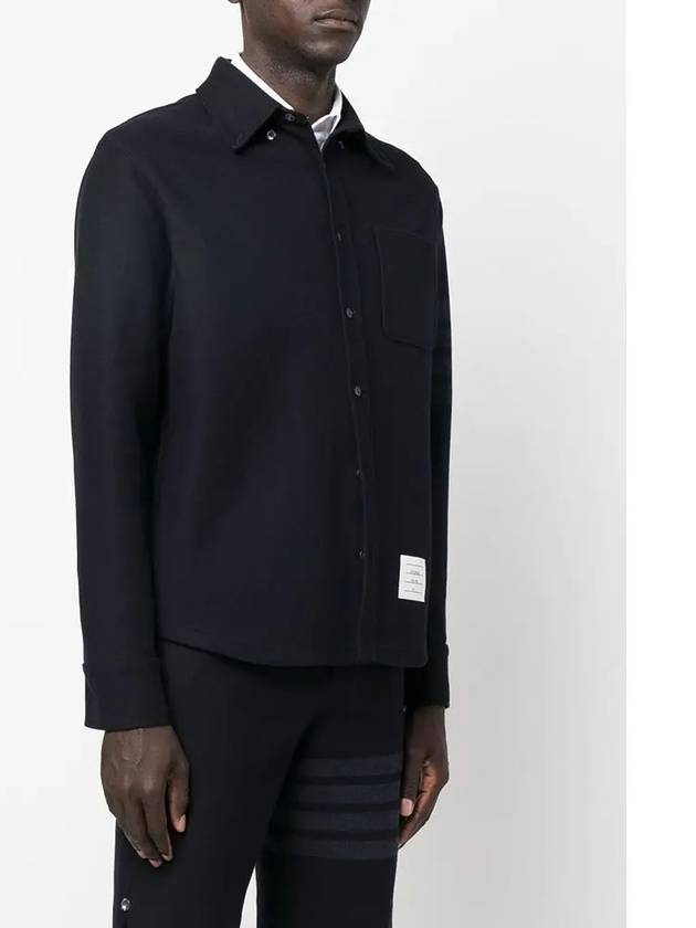 Men's 4 Bar Tech Twill Button Down Long Sleeve Shirt Navy - THOM BROWNE - BALAAN 5