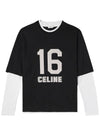 16 Cracked Effect Print Layered Long Sleeve T-Shirt Black - CELINE - BALAAN 3