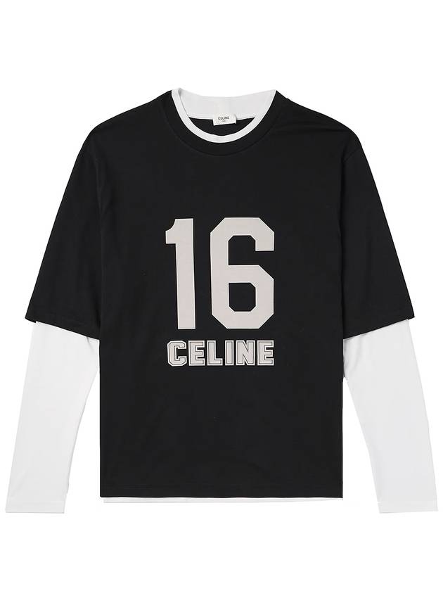 16 Cracked Effect Print Layered Long Sleeve T-Shirt Black - CELINE - BALAAN 3