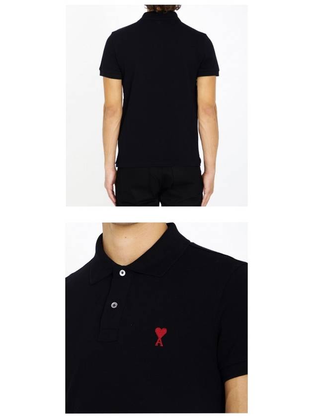 Heart Logo Polo Shirt Black - AMI - BALAAN 6