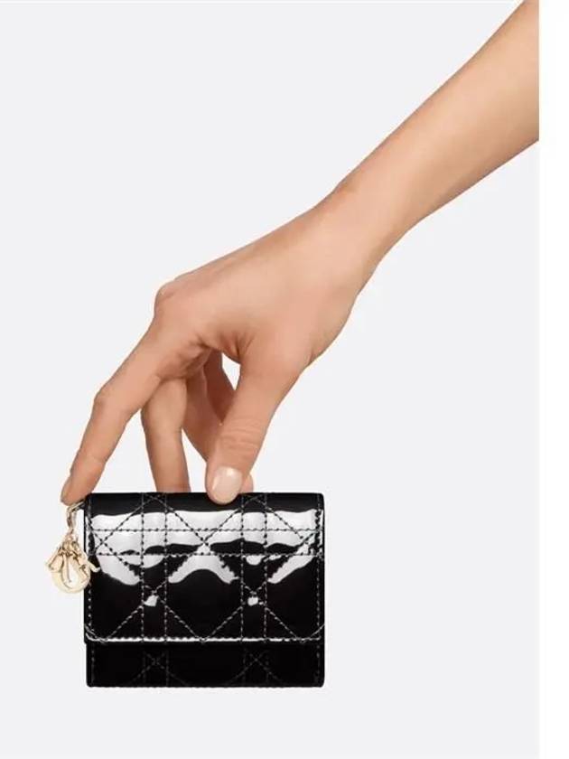 Lady Lotus Patent Cannage Half Wallet Black - DIOR - BALAAN 7