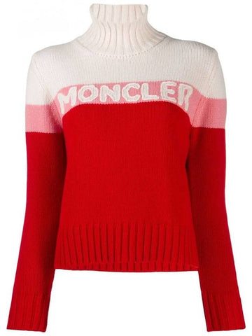 Women's Logo Sweater Turtleneck Red - MONCLER - BALAAN.