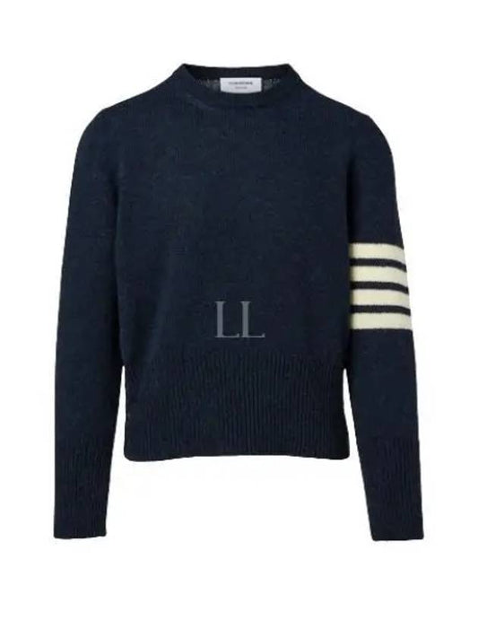 Women's Shetland Wool Jersey Classic Crew Neck 4 Bar Knit Top Navy - THOM BROWNE - BALAAN 2