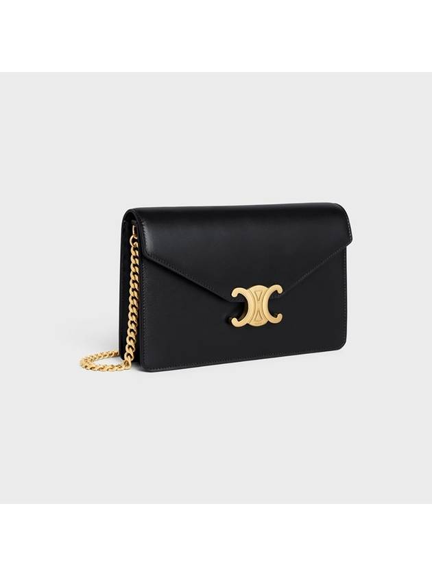 Triomphe Chain Shiny Calfskin Half Wallet Black - CELINE - BALAAN 3