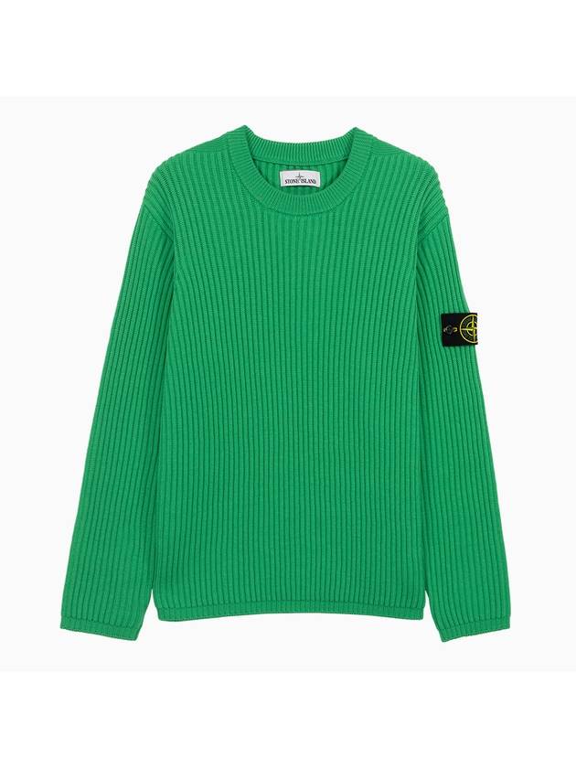 Full Rib Pure Wool Crewneck Knit Top Bright Green - STONE ISLAND - BALAAN 1