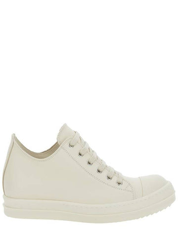 White Low Top Sneakers With Round Toe In Smooth Leather Woman - RICK OWENS - BALAAN 1