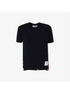 Center Back Stripe Classic Cotton Pique Relaxed Fit Short Sleeve T-Shirt Navy - THOM BROWNE - BALAAN 4