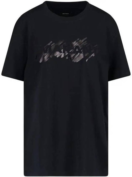 Hanori Logo Print Short Sleeve T-Shirt Black - ISABEL MARANT - BALAAN 2