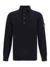 Wappen Patch Half Button Lambswool Knit Top Black - STONE ISLAND - BALAAN 2