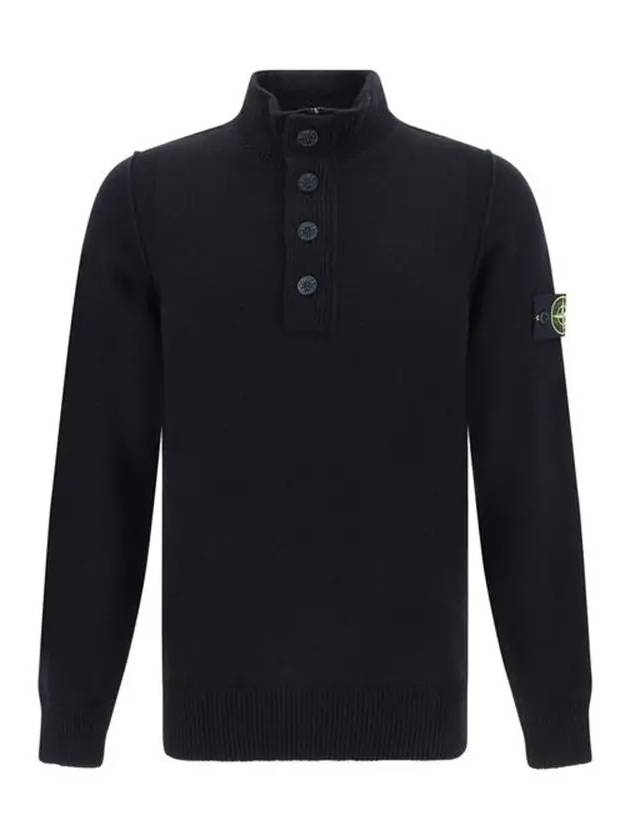 Wappen Patch Half Button Lambswool Knit Top Black - STONE ISLAND - BALAAN 2