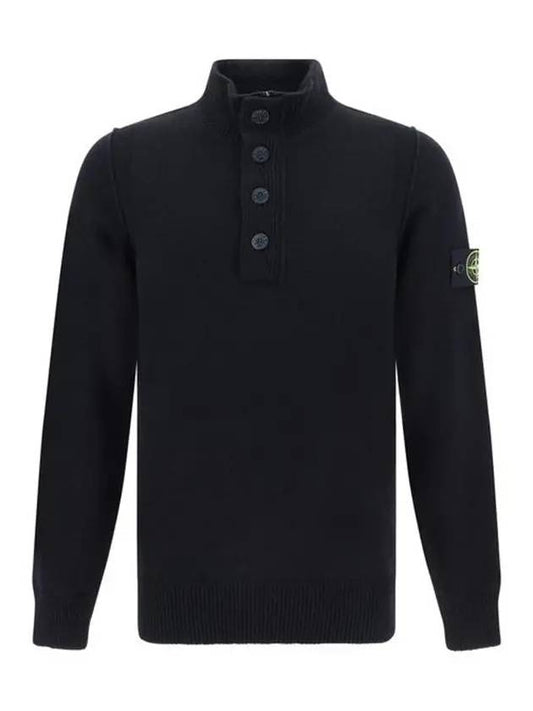 Wappen Patch Half Button Lambswool Knit Top Black - STONE ISLAND - BALAAN 2