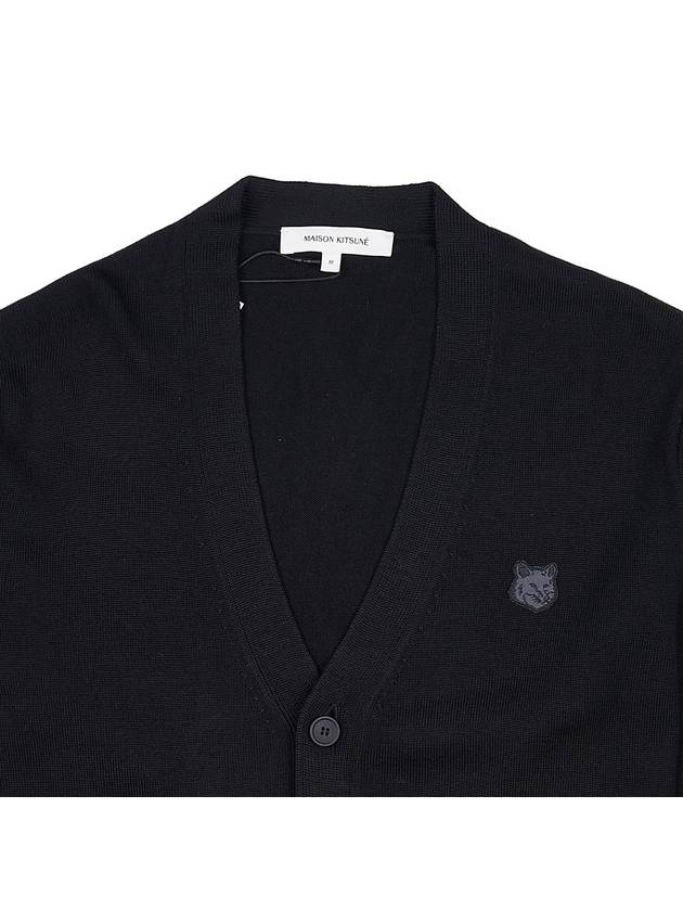 Bold Fox Head Patch V Neck Wool Cardigan Black - MAISON KITSUNE - BALAAN 4