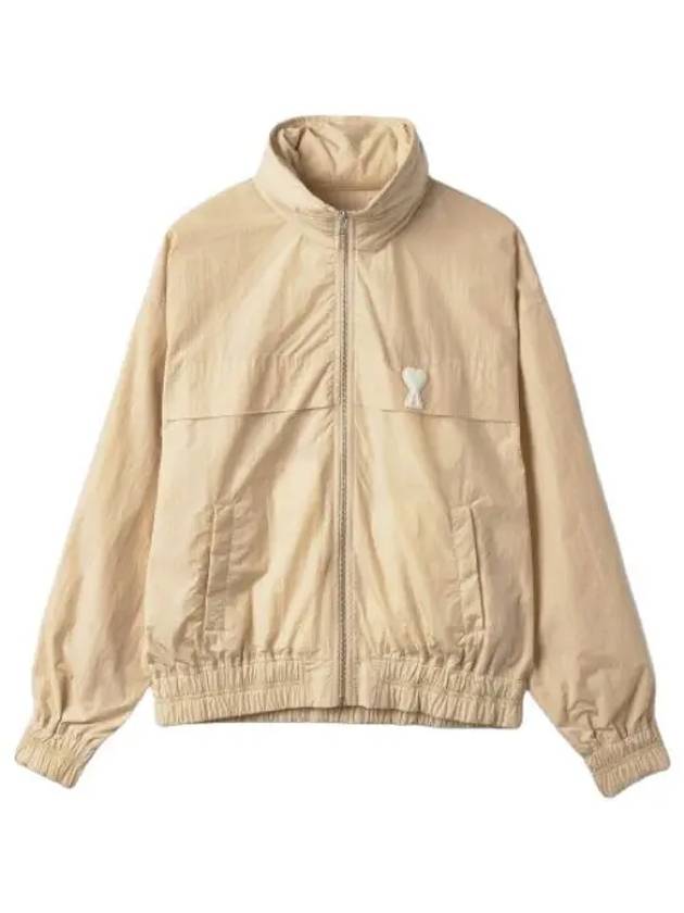 Heart logo zip up hooded jacket beige jumper - AMI - BALAAN 1