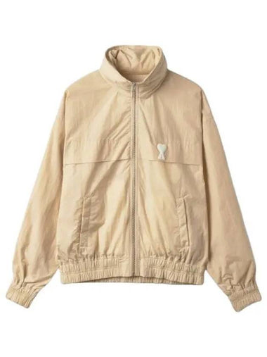 Heart logo zip up hooded jacket beige - AMI - BALAAN 1