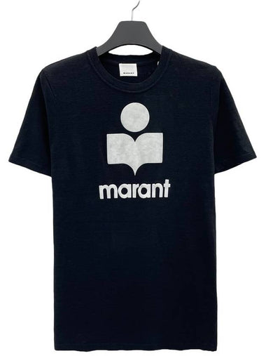 Logo Linen Short Sleeve TShirt TS0045 H01BK - ISABEL MARANT - BALAAN 1