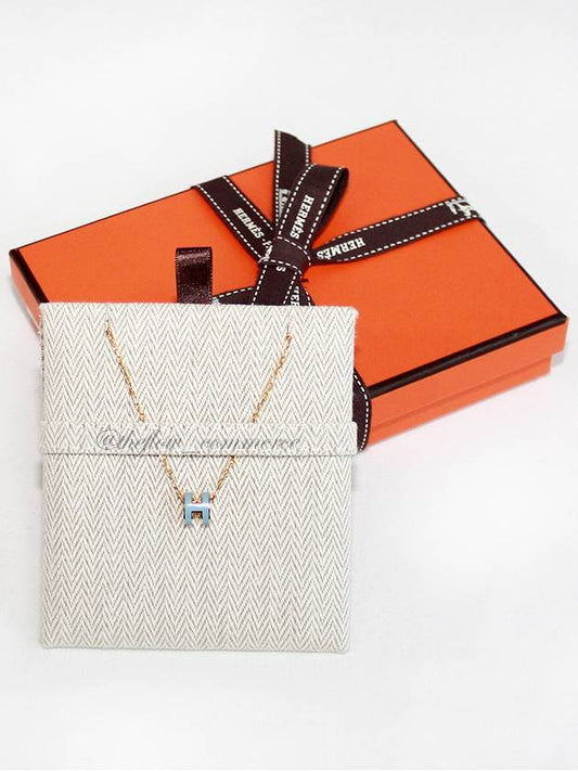 Mini Pop H Pendant Necklace Gold Blue Lin - HERMES - BALAAN 2