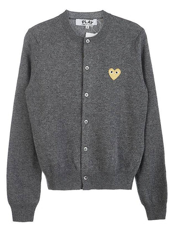 Women's Gold Heart Wappen Wool Cardigan Grey - COMME DES GARCONS - BALAAN 1