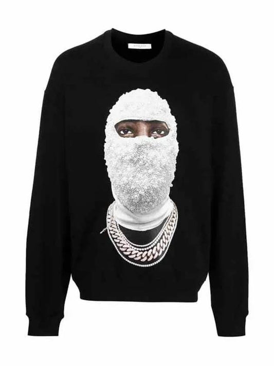 Men s White Mask Printing Round Sweatshirt Black NUW22225 009 - IH NOM UH NIT - BALAAN 1