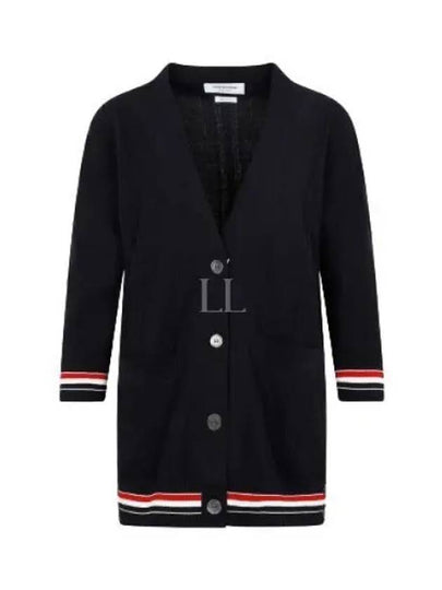 High Twist Cotton Oversized Long Cardigan Navy - THOM BROWNE - BALAAN 2