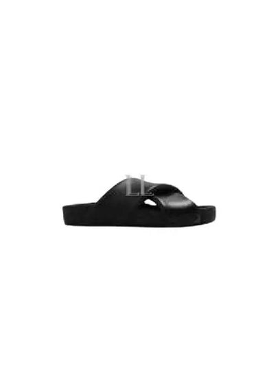 Cross Padded Leather Slippers Black - JIL SANDER - BALAAN 2