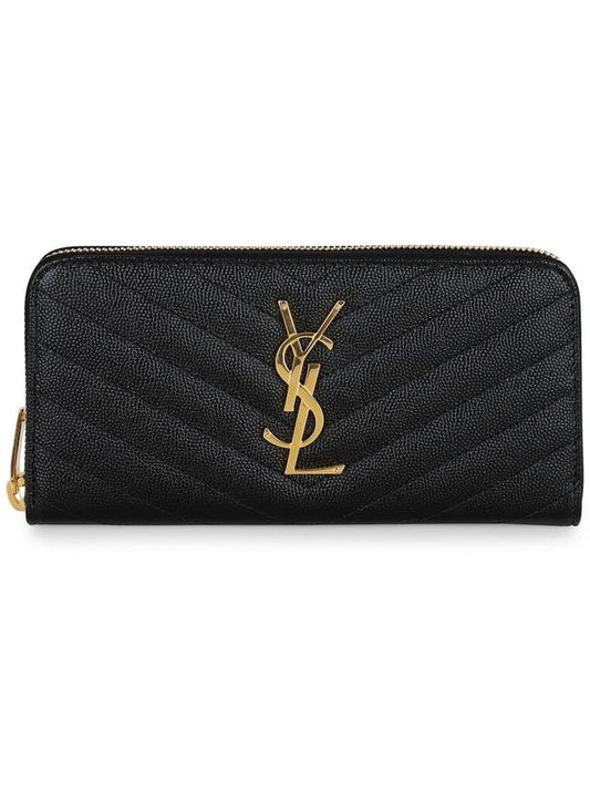 Matelasse Monogram Zipper Around Long Wallet Black - SAINT LAURENT - BALAAN 2