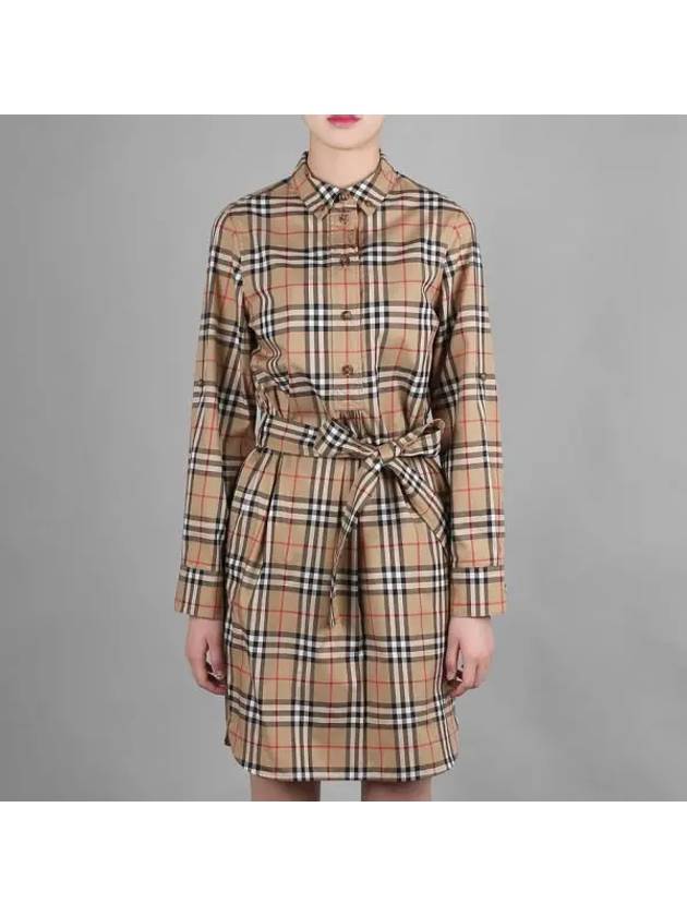 Vintage Check Stretch Cotton Tie-Waist Shirt Dress Beige - BURBERRY - BALAAN 2