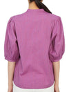 Women's Puff Sleeve Striped Cotton Blouse Purple - VANESSA BRUNO - BALAAN 5