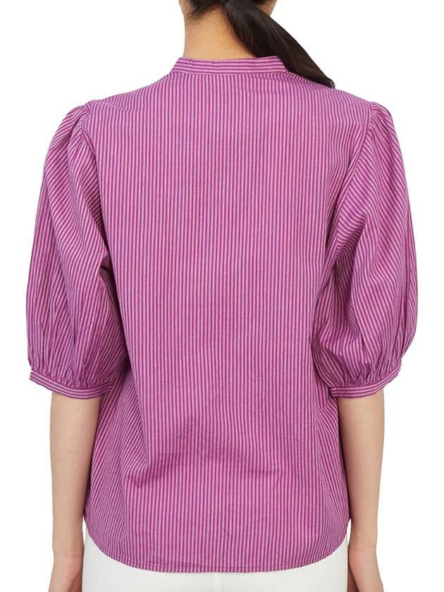 Women's Puff Sleeve Striped Cotton Blouse Purple - VANESSA BRUNO - BALAAN 5