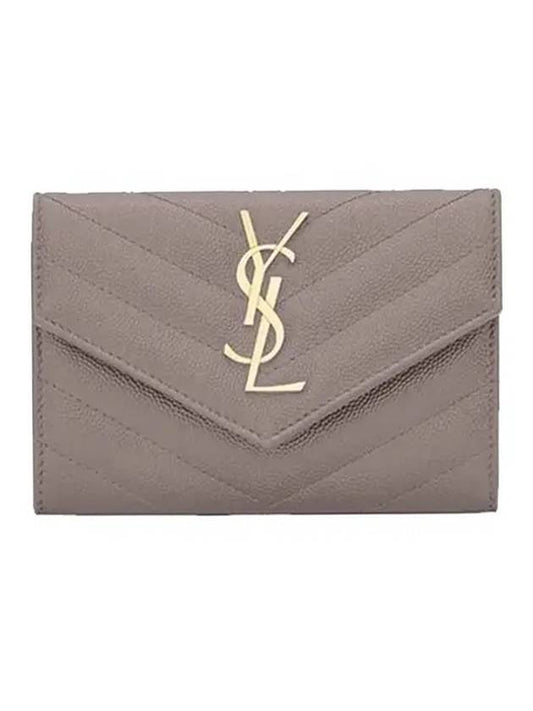 Monogram Small Unvelope Quilted Halfwallet Gray - SAINT LAURENT - BALAAN.