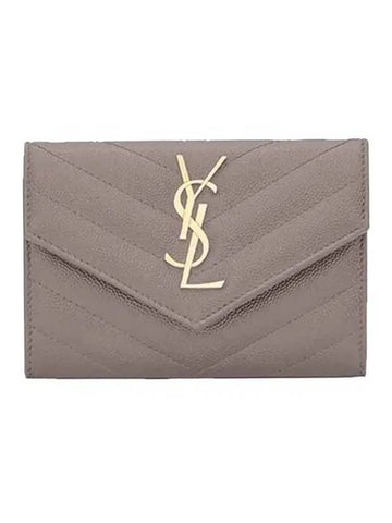 Monogram Envelope Quilting Small Half Wallet Grey - SAINT LAURENT - BALAAN 1