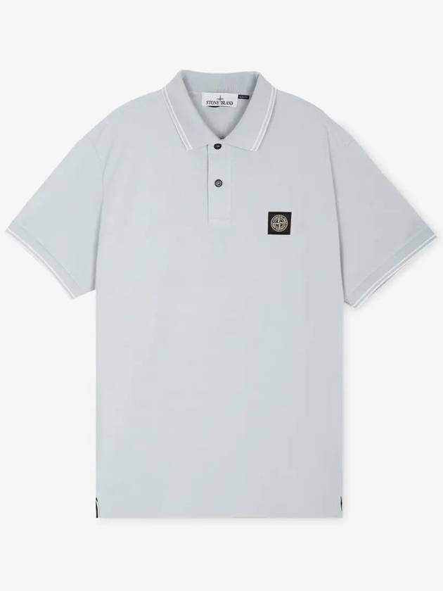 Stretch Cotton Pique Short Sleeve Polo Shirt Blue - STONE ISLAND - BALAAN 3