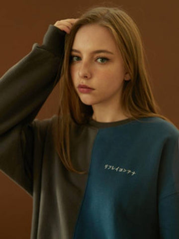 Half And Half MTM Sweatshirt Blue Brown - REPLAYCONTAINER - BALAAN 1