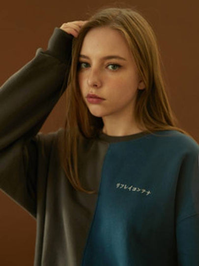 Half And Half MTM Sweatshirt Blue Brown - REPLAYCONTAINER - BALAAN 2