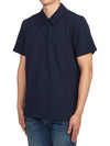 Men's Button Detail Short Sleeve Jacquard Polo Shirt Navy - FENDI - BALAAN.