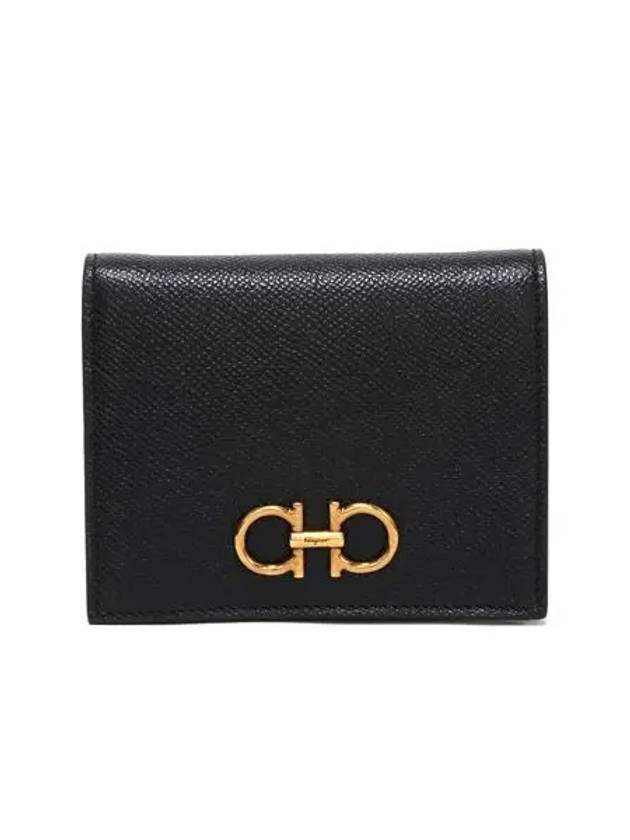 Gancini Compact Half Wallet Black - SALVATORE FERRAGAMO - BALAAN 2