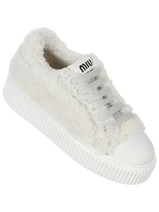 Logo Shearling Low Top Sneakers White - MIU MIU - BALAAN 2