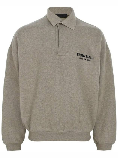 Logo Print Fleece Long Sleeve Polo Shirt Heather Grey - FEAR OF GOD ESSENTIALS - BALAAN 2