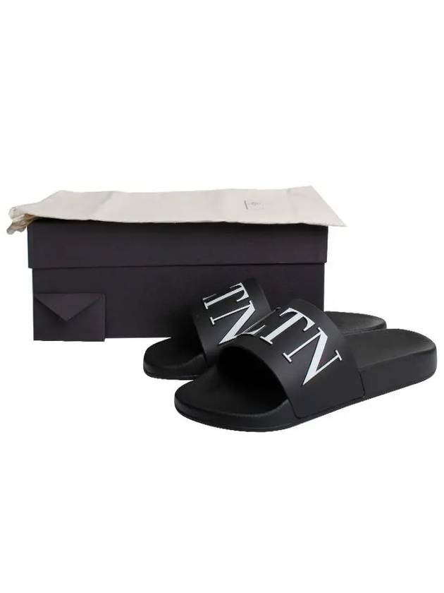 VLTN Logo Rubber Slippers Black - VALENTINO - BALAAN 7