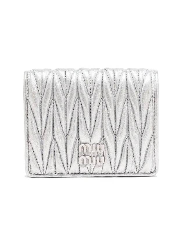 Matelasse Small Napa Leather Half Wallet Silver - MIU MIU - BALAAN 1