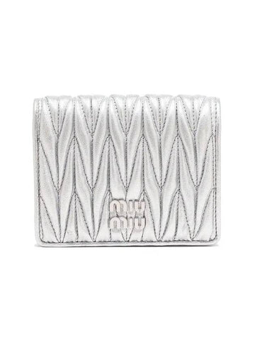 Matelasse Small Napa Leather Half Wallet Silver - MIU MIU - BALAAN 1