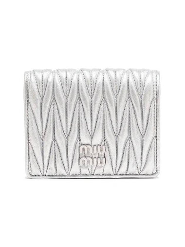 Matelasse Small Napa Leather Half Wallet Silver - MIU MIU - BALAAN 1