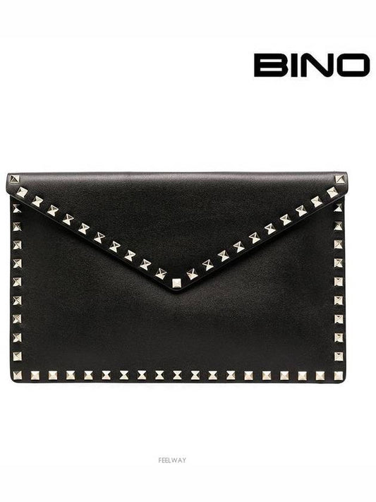 Women's Rockstud Envelope Clutch Bag Black - VALENTINO - BALAAN 2