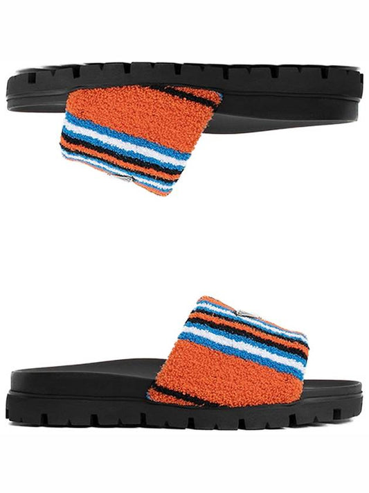 striped logo slide slippers - PRADA - BALAAN.