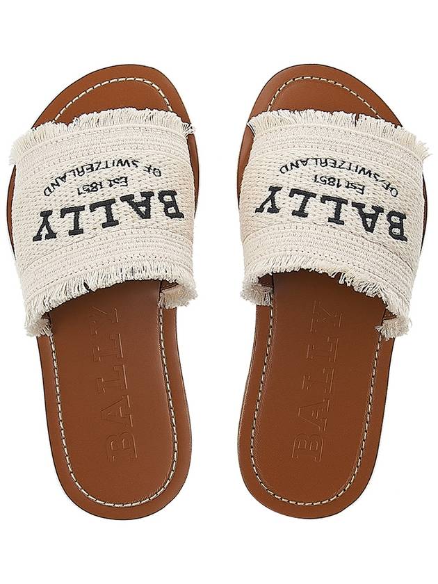 Embroidered Logo Bianca Flat Fabric Slippers Beige - BALLY - BALAAN 7