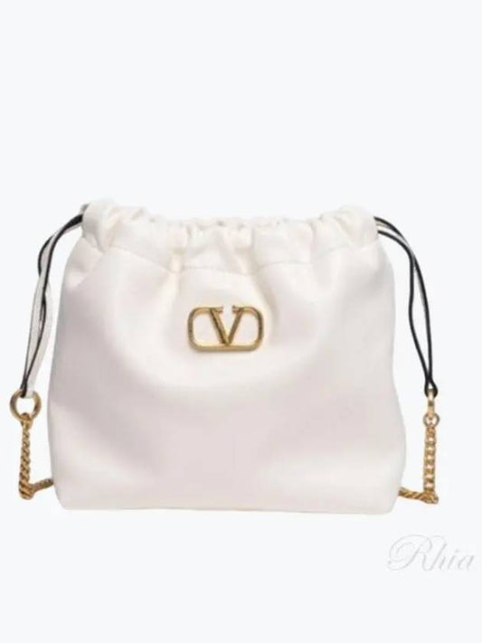 V Logo Signature Leather Bucket Bag White - VALENTINO - BALAAN 2